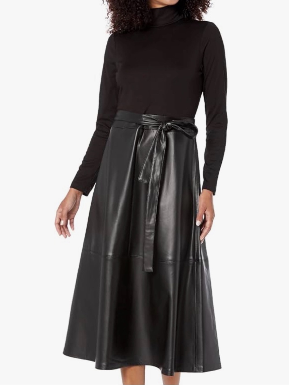 Anne Klein vegan leather combo dress turtleneck